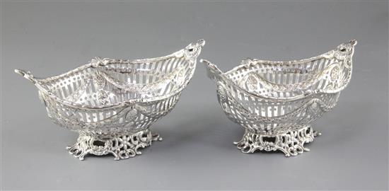 A pair of Victorian silver navette sweetmeat dishes,